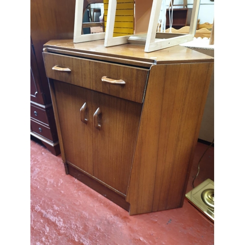 600 - G-Plan Corner Desk Cabinet - with Pull-out Drop Front Drawer Writing Desk over Double Cupboard.