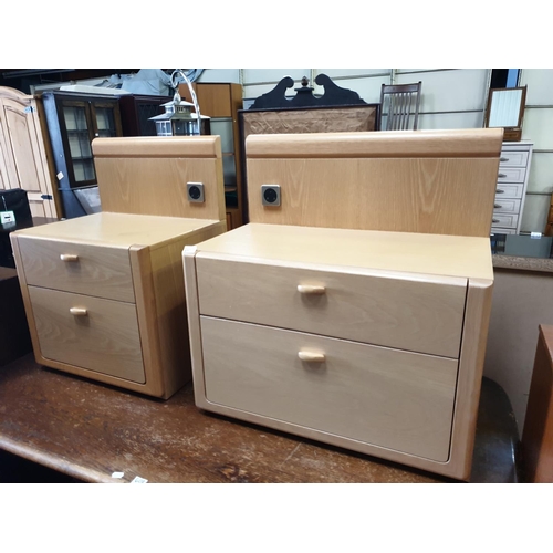 607 - Pair of Beech Effect Two Drawer Beside Units with Built in Electrical Sockets.