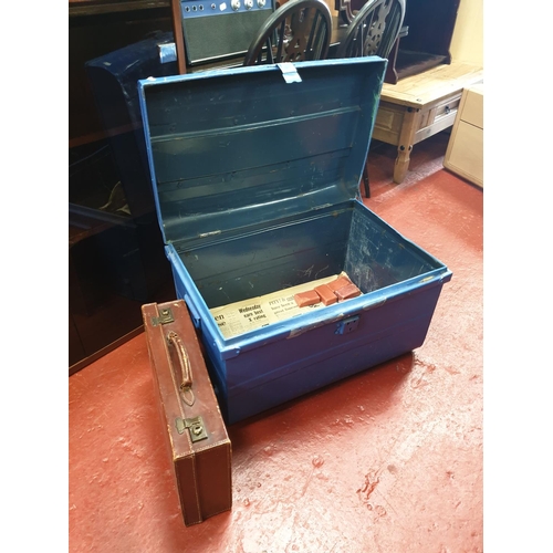 609 - Vintage Metal Trunk & Leather Vintage Case - Also bars of Boots Carbolic Soap.