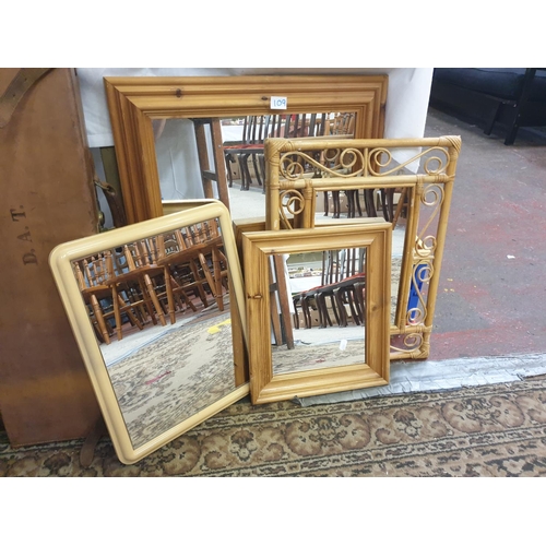 109 - Two Pine Framed, One Retro Plastic Framed & One Bamboo Framed Wall Mirrors.