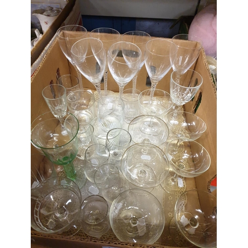 16 - Box of Glasses to Include Set of Seven Twisted Stem Glasses, Set of Six Champagne Glasses plus two w... 