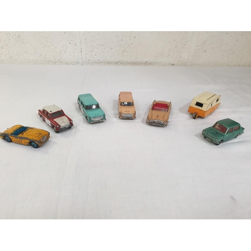 172 - Selection of Seven Vintage Dinky Toys - Blue & Red Nash Rambler 173 c.1958,  Hillman Minx 175 c.1958... 