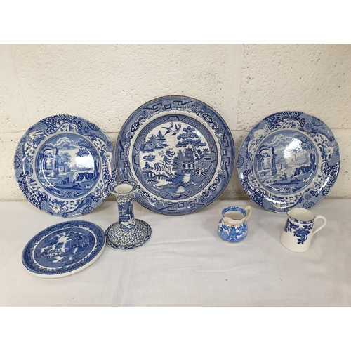 175 - Tray of Blue & White China to Include: T & J EmbertonTone Ware Willow Pattern Plate c.1869-1882, Two... 