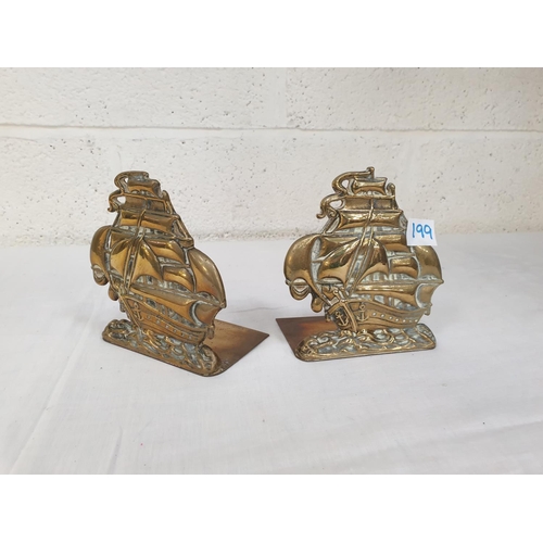 199 - Pair of Brass Ship Bookends.