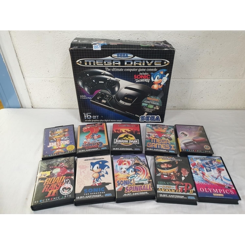 227 - Boxed Retro SEGA 16bit Megadrive Console & 10 Boxed Games.