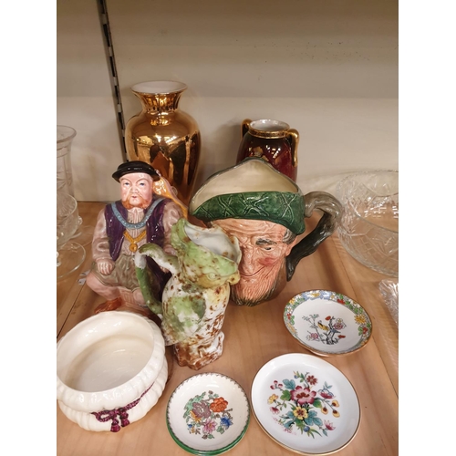 244 - Tray of Assorted China: Small Minton Tazza, Two Copeland Spode Chinese Rose Pin Dishes, Coalport Min... 