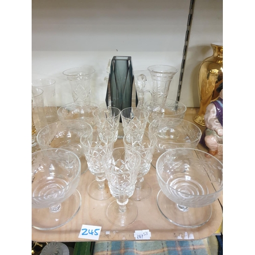 245 - Tray of Etched Glasses, Trifle Bowls etc.