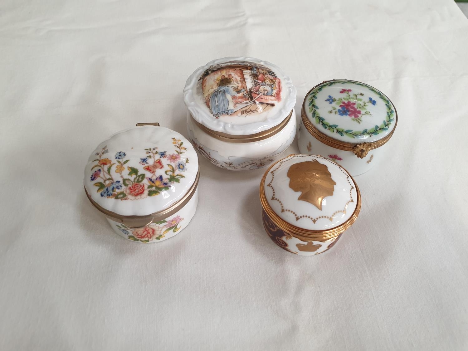 Four Ceramic Pill Boxes - Limoges, Aynsley, Royal Doulton 