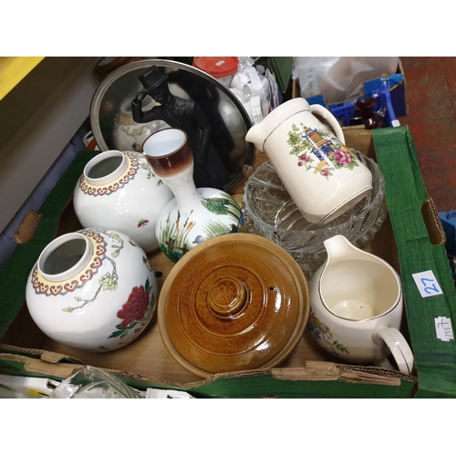 27 - Box to Include Oriental Bowl Vases, Meakin Jug, Cut Glass Bowls etc.