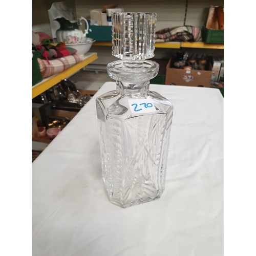 270 - Waterford Crystal Square Decanter Etched Waterford with Original Stopper.