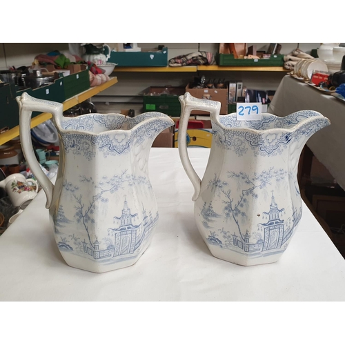 279 - Pair of Whampoa Blue & White Dresser Jugs.