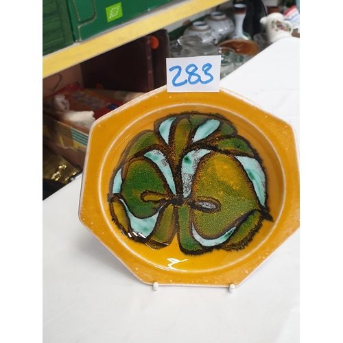 283 - Poole Delphis Yellow Ground Heptagonal Dish Shape 42.