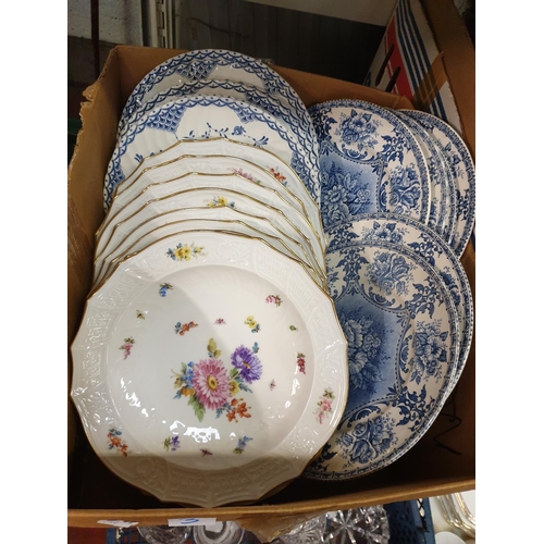 3 - Box of Various Plates - Floral, Blue & White etc.