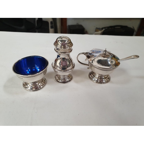 402 - Three Piece Silver Hallmarked Cruet Set.