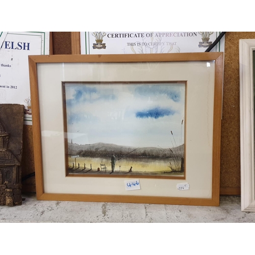 446 - Framed & Glazed Man & Dog Fishing Scene Watercolour by Alan Harris.