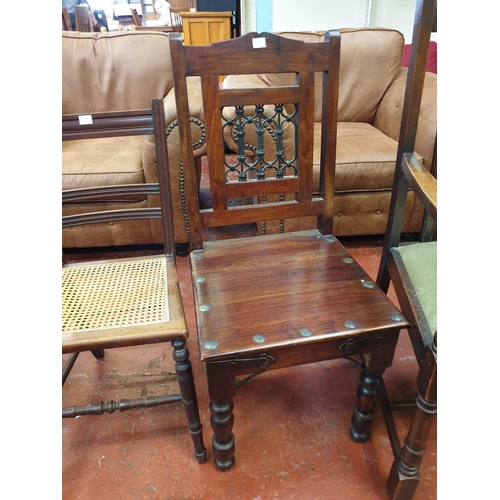 481 - Solid Mexican Pine Hall Chair with Iron Knot Work Inlay to Back.