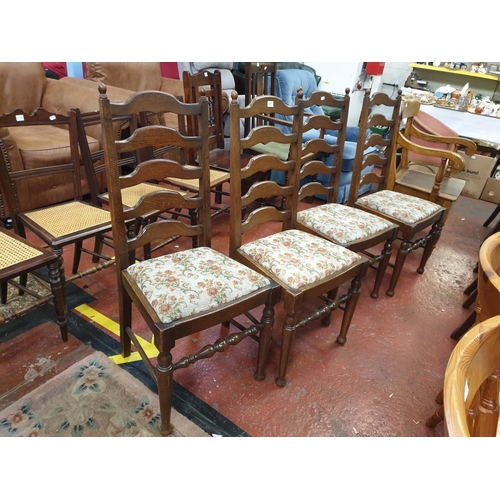 486 - Set of Four Oak Ladder Back Dining Chairs.