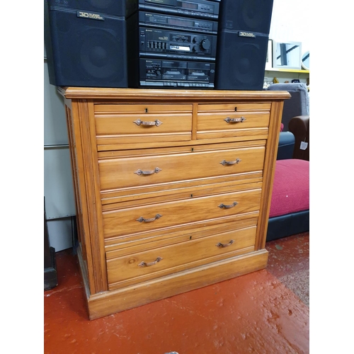 493 - 2 Over 3 Drawer Yew Chest of Drawers.