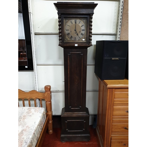 494 - Oak Cased Grandmother Clock with Brass Face.