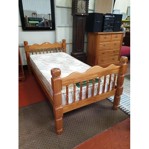 497 - Solid Pine Framed Single Bed with Sleepeezee Mattress.