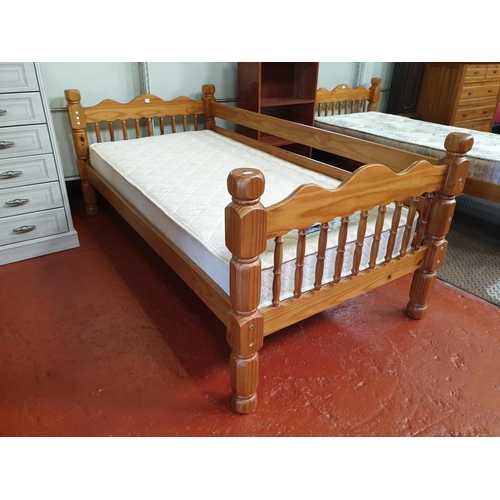 502 - Solid Pine Single Bed with Side Rail & Slumberland Mattress.