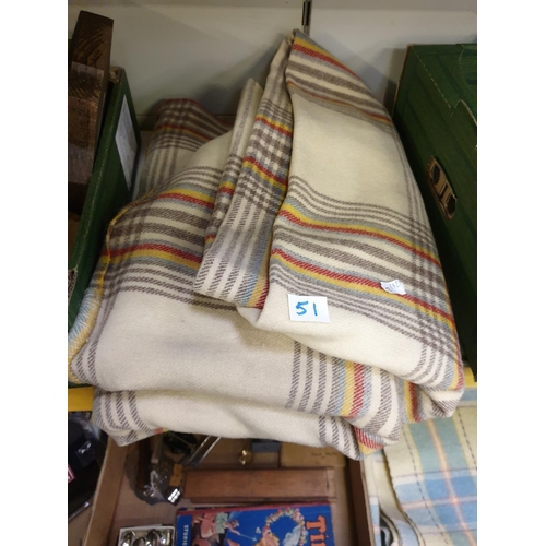 51 - Cream, Grey & Red Checked Welsh Blanket.