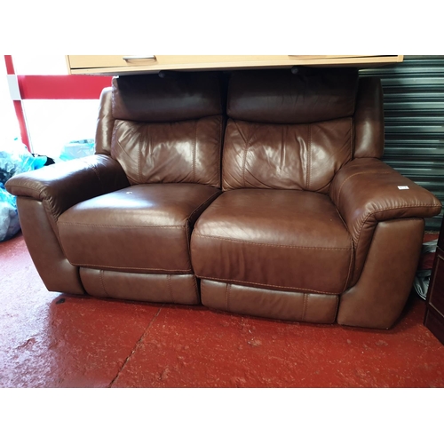 516 - Two Seater Brown Leather Electric Reclining Settee.