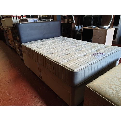 518 - Double Divan Bed with Two Storage Drawers, Brown Headboard & Sleepmaster Mattress.