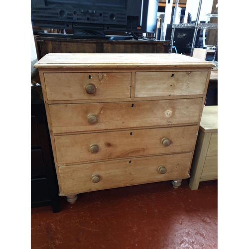 524 - Stripped Solid Pine 2 Over 3 Chest of Drawers - 2 knobs missing.