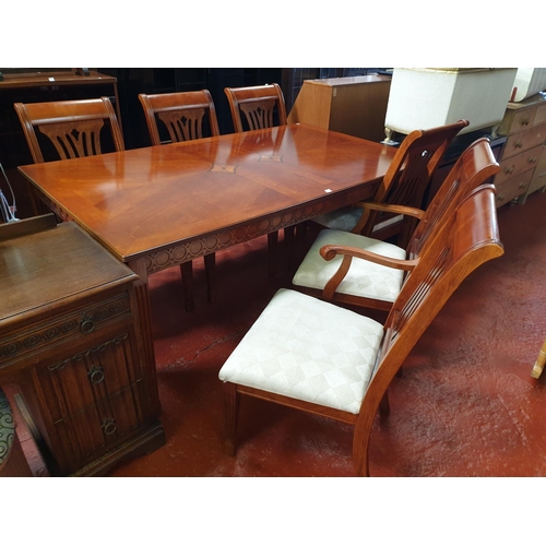 527 - Large Extending Inlaid Mahogany Dining Table, 4 Chairs and 2 Carvers.