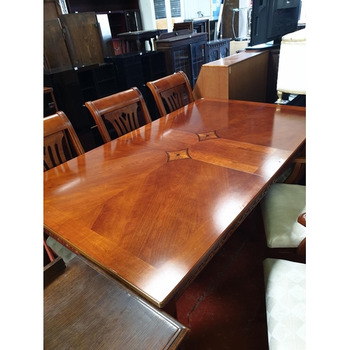 527 - Large Extending Inlaid Mahogany Dining Table, 4 Chairs and 2 Carvers.