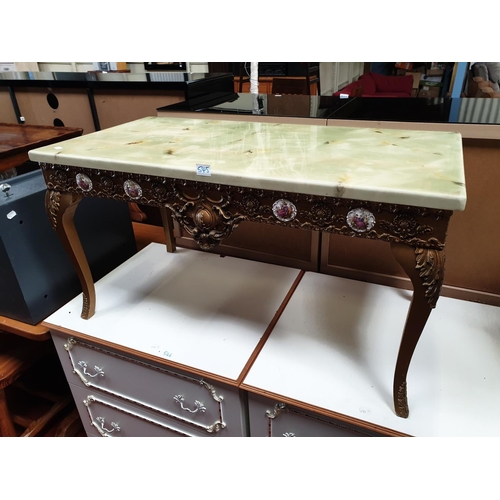 545 - Baroque Style Coffee Table with Faux Onyx Top on Gilded Base.