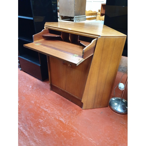 553 - G-Plan Corner Desk Cabinet - with Pull-out Drop Front Drawer Writing Desk over Double Cupboard.