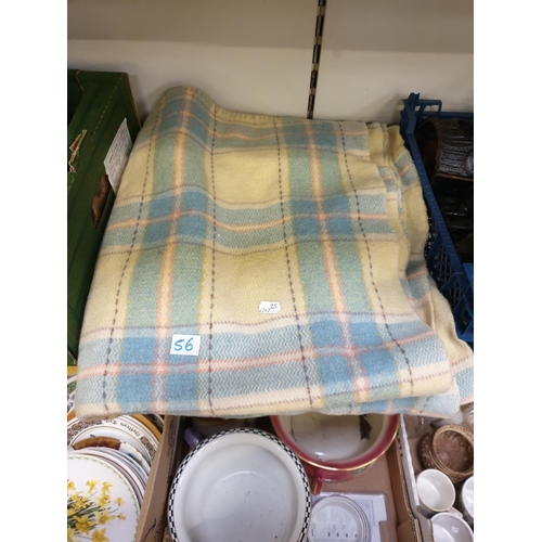 56 - Yellow & Blue Checked Welsh Blanket.