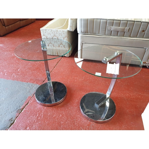 564 - Pair of Glass Top, Chrome Base Circular Side Tables.