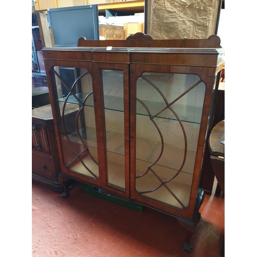 597 - Art Deco Style Mahogany Two Door Glazed Display Cabinet on Ball & Claw Feet.