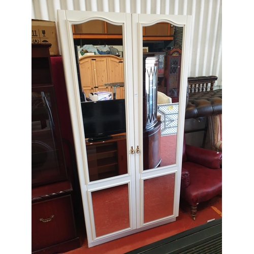 610 - White Double Mirrored Door Wardrobe.