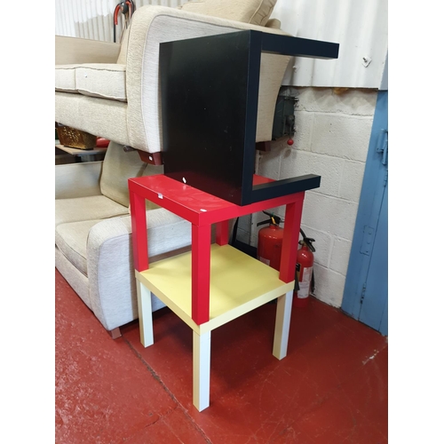 615 - Three Square Top Modern Tables - Black, Yellow & Red.