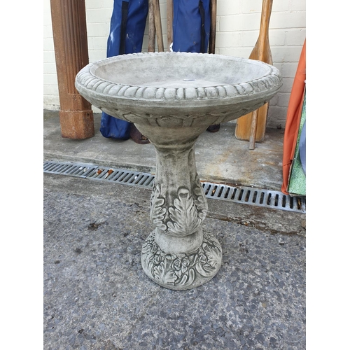 632 - Concrete Garden Bird Bath with Oak Leaf Base.