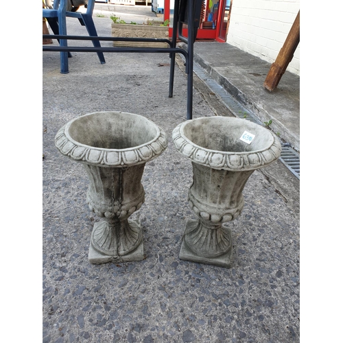 634 - Pair of Small Grecian Style Concrete Garden Urns - Approx 33cm Tall.