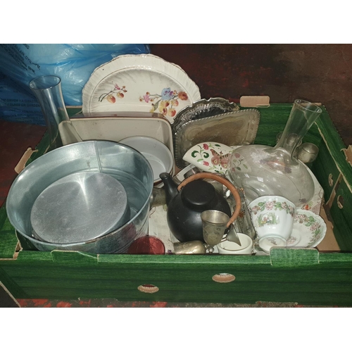 73 - Box to Include Assorted China, Metal Ice Bucket, Vase etc.