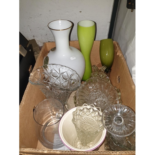 103 - Box of Cut Glass & Coloured Glass Vases etc.