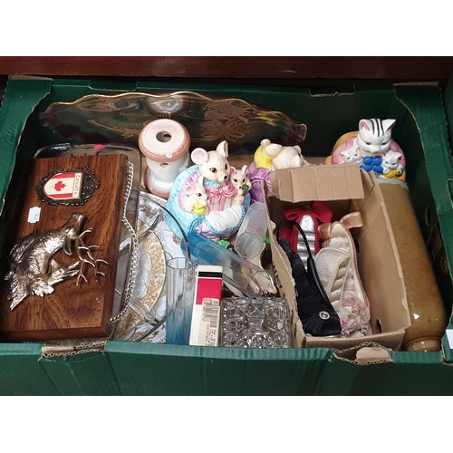 113 - Box of China, Shoe Ring Holders, Figures etc.