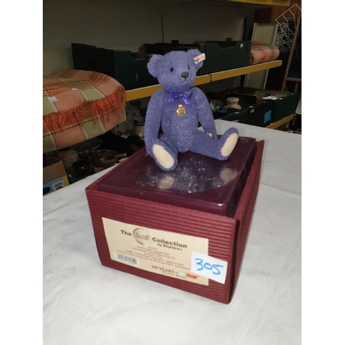 305 - Steiff Collection by Enesco Porcelain 100th Anniversary Lavender Bear in Box.