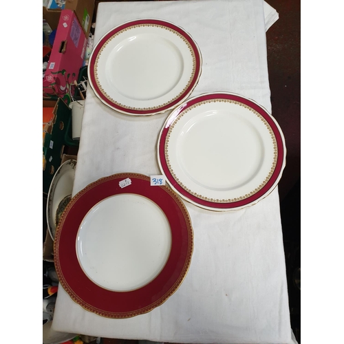 318 - Three Aynsley Red, White & Gilt Plates.