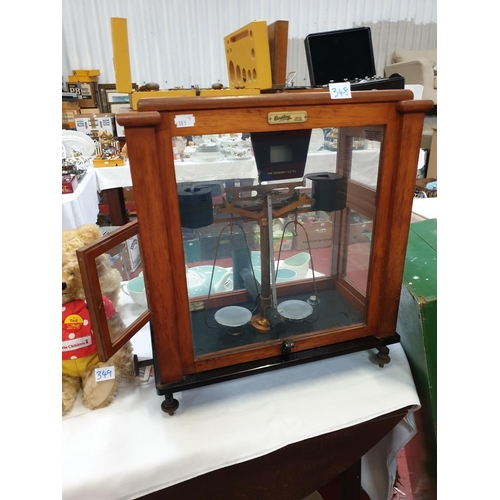 348 - Gorgeous Glass Cased Oertling Analytical Balance Scales & Four Cased Weights Sets - one set not comp... 