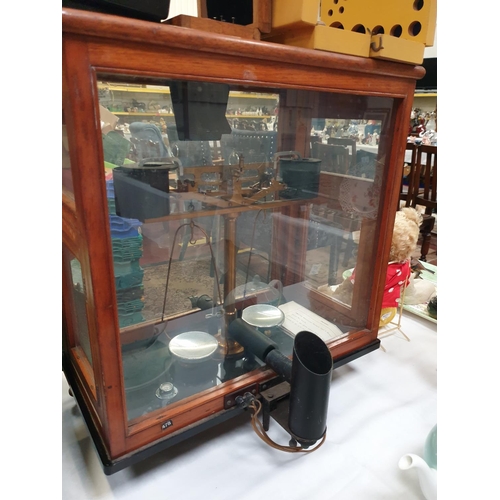 348 - Gorgeous Glass Cased Oertling Analytical Balance Scales & Four Cased Weights Sets - one set not comp... 