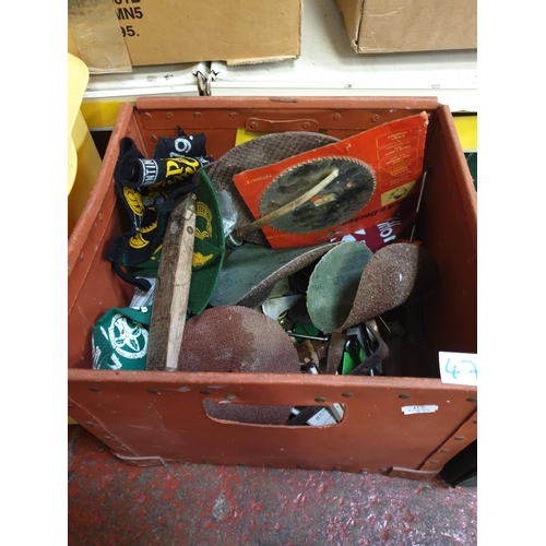 47 - Box of Tools, Sand Paper, Vintage Oil Can etc.