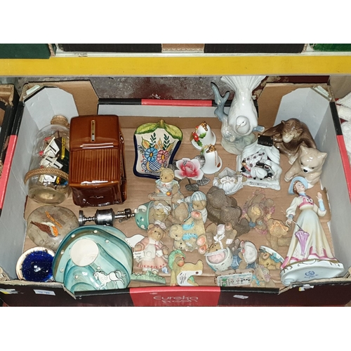 58 - Box of Small Teddy Bear Figures, Thorntons Chocolate Van Money Box, Ship in Bottle etc.