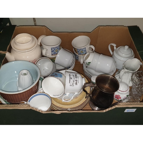 60 - Box to Include Part Tea Sets, Vases, Plated Tankard etc.